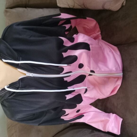 Black and Vibrant Pink Zip-Up Hoodie - Picture 2 of 6
